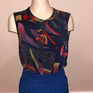 Numph Itachi Blouse Top Iris Navy Blue Abstract Geometric Sleeveless Size 40